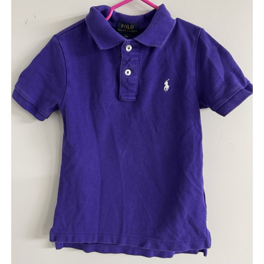 POLO RALPH LAUREN Boys Purple Short Sleeve Polo Shirt w/ White Pony - Size 4T